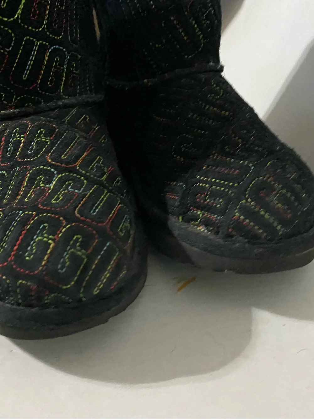 UGG Black Short Boot with Multicolor Logo Stitching